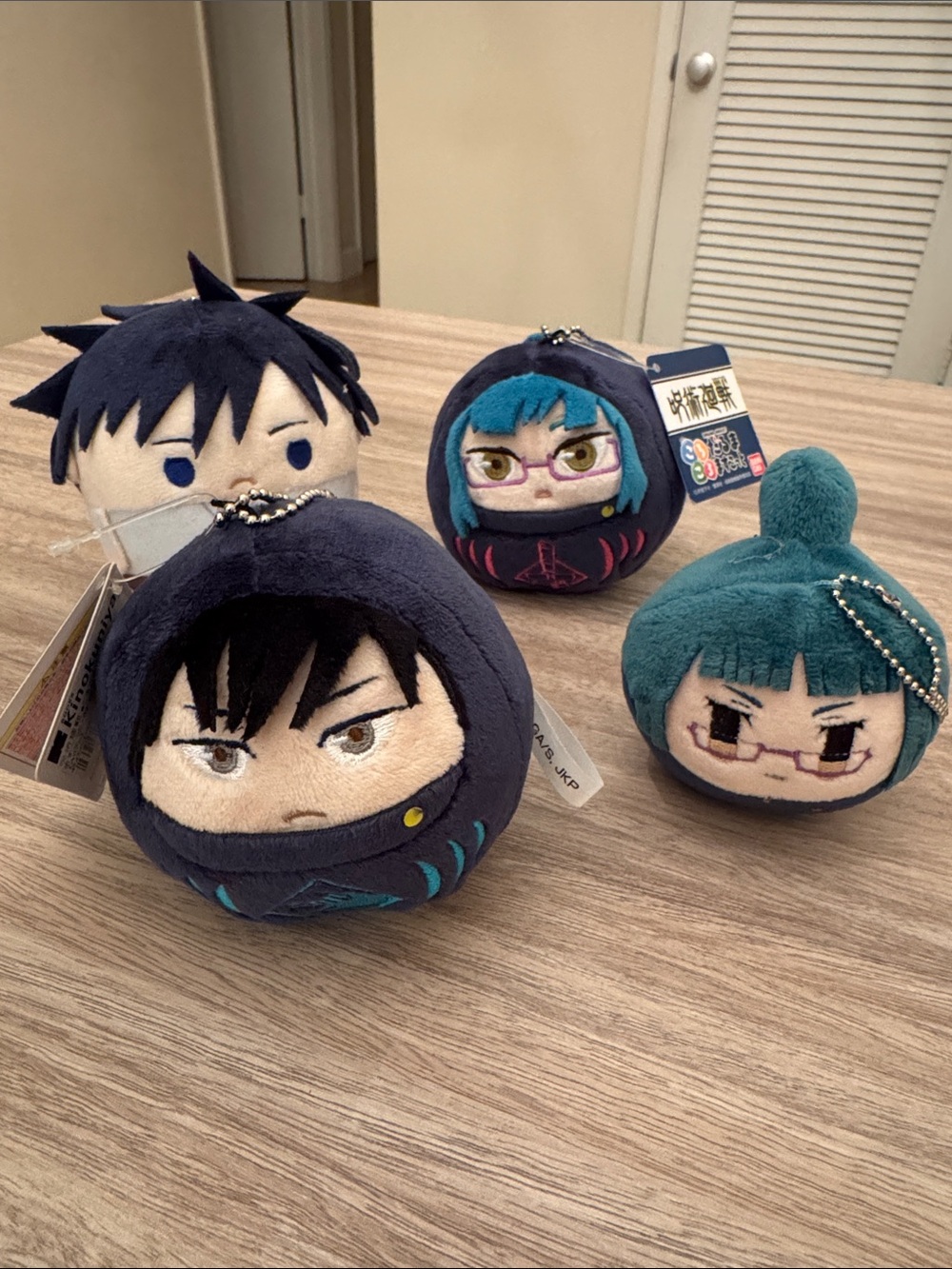 Jujutsu Daruma Plush Character - Teal & Navy Cute Collectible. Set of 4.